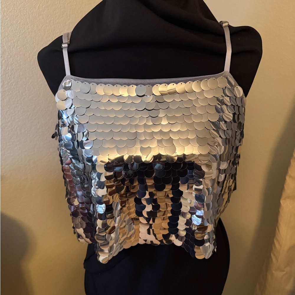 Silver Jeans Metallic Sequin Crop Top